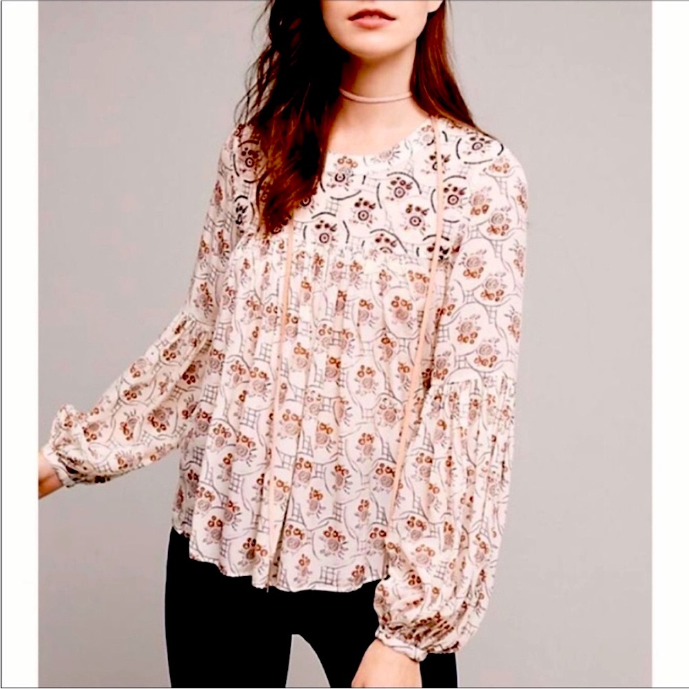Anthropologie Sala Floreat long sleeves Floral Print peasant Blouse women’s sz 2